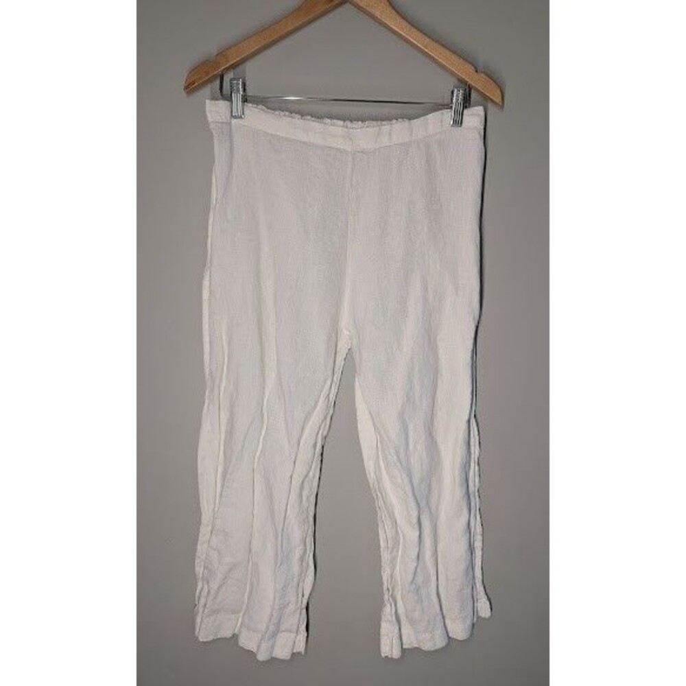Bryn Walker White Pull On Wide Leg Ankle Linen Pants Sz L Lagenlook Minimalist